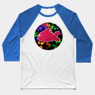 Red fish on the background of multi-colored bubbles Baseball T-Shirt